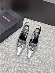 Fortok Saint Laurent BABYLONE BRETEUIL Slingback Pumps Silver 7.5cm - 1