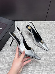 Fortok Saint Laurent BABYLONE BRETEUIL Slingback Pumps Silver 7.5cm - 3