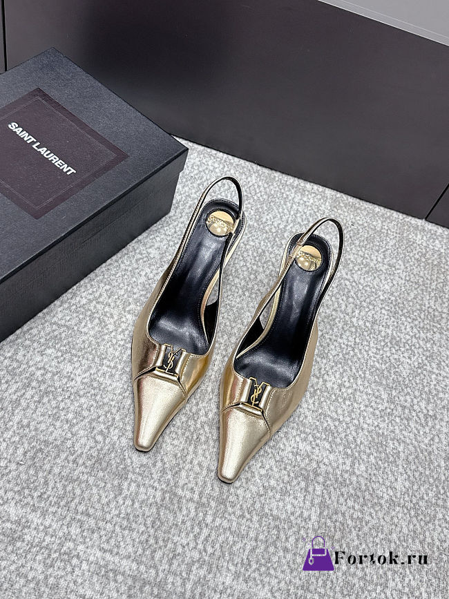 Fortok Saint Laurent BABYLONE BRETEUIL Slingback Pumps Gold 7.5cm - 1