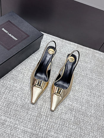 Fortok Saint Laurent BABYLONE BRETEUIL Slingback Pumps Gold 7.5cm