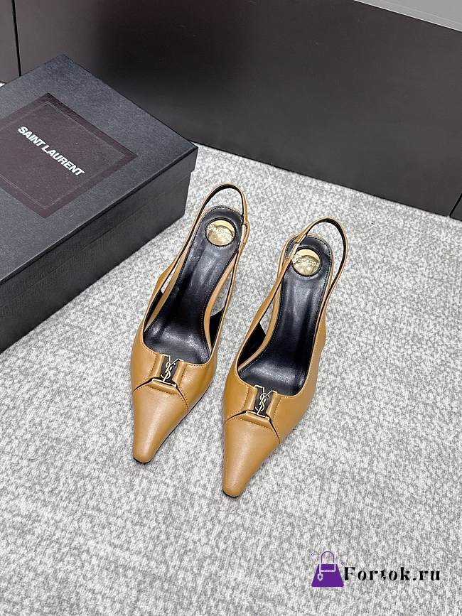 Fortok Saint Laurent BABYLONE BRETEUIL Slingback Pumps Brown 7.5cm - 1
