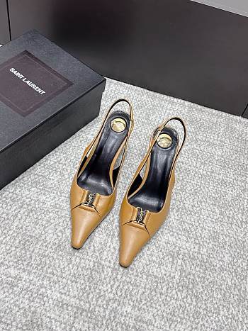 Fortok Saint Laurent BABYLONE BRETEUIL Slingback Pumps Brown 7.5cm