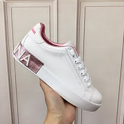 Fortok Dolce & Gabbana White Leather Portofino Sneakers Metallic Pink Logo - 3