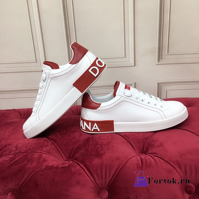 Fortok Dolce & Gabbana White Leather Portofino Sneakers Red Logo - 1