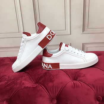 Fortok Dolce & Gabbana White Leather Portofino Sneakers Red Logo