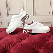 Fortok Dolce & Gabbana White Leather Portofino Sneakers Metallic Pink Logo - 1