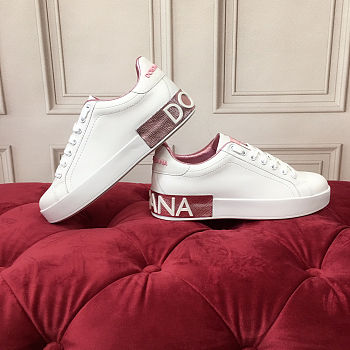 Fortok Dolce & Gabbana White Leather Portofino Sneakers Metallic Pink Logo