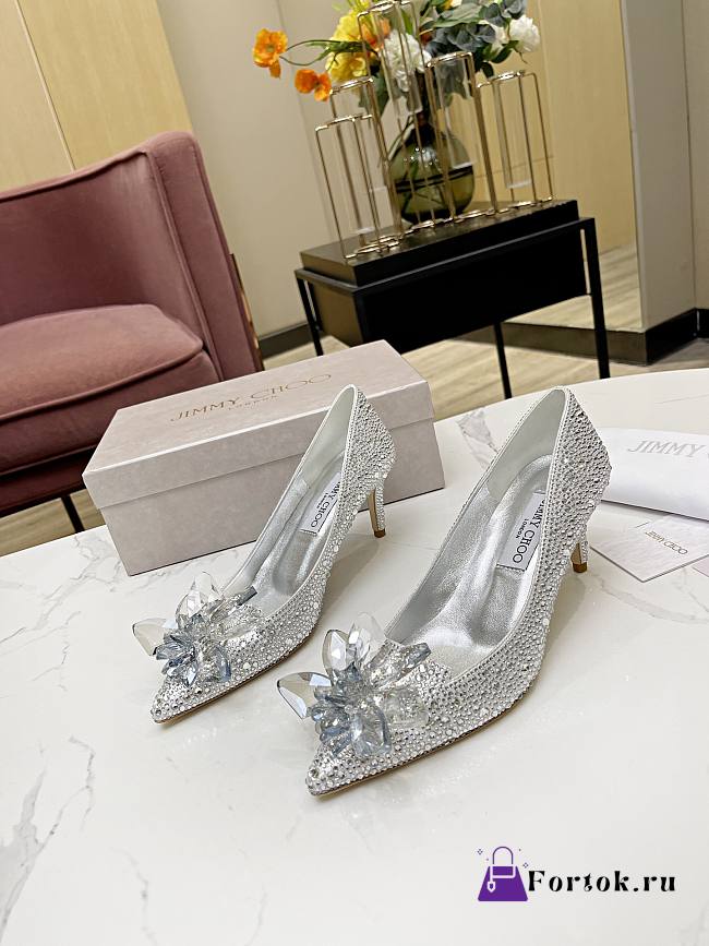 Fortok Jimmy Choo Allure Crystal Covered Pointy Toe Pumps 50mm - 1