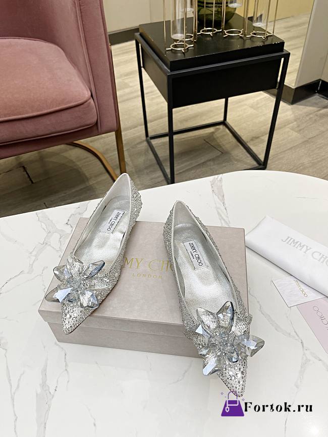 Fortok Jimmy Choo Crystal Covered Pointy Toes Flats - 1