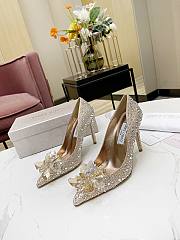 Fortok Jimmy Choo Avril Crystal Covered Pointy Toe Pumps Gold 100mm - 1