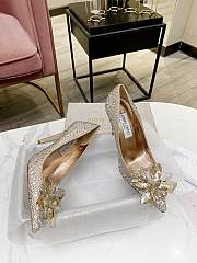 Fortok Jimmy Choo Avril Crystal Covered Pointy Toe Pumps Gold 100mm - 4