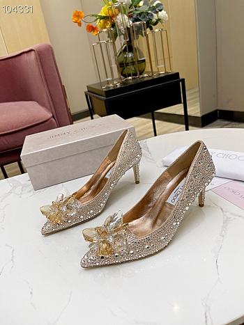 Fortok Jimmy Choo Allure Crystal Covered Pointy Toe Pumps Gold 50mm