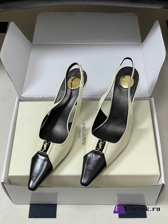 Fortok Saint Laurent BABYLONE BRETEUIL Slingback Pumps Black And White 7.5cm - 1