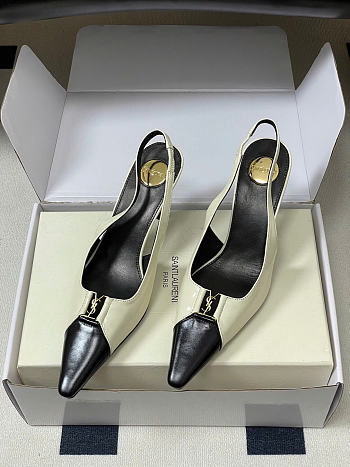 Fortok Saint Laurent BABYLONE BRETEUIL Slingback Pumps Black And White 7.5cm