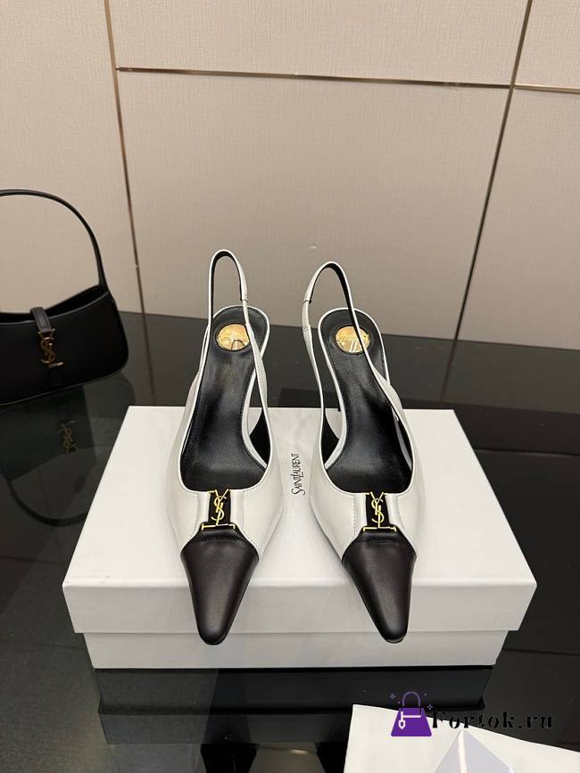 Fortok Saint Laurent BABYLONE BRETEUIL Slingback Pumps Black And White 9cm - 1