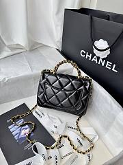 Fortok Chanel Top Handle Mini Flap Bag Black 19cm - 3