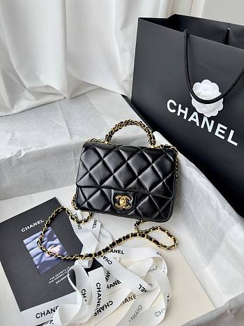 Fortok Chanel Top Handle Mini Flap Bag Black 19cm