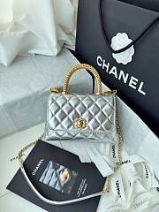 Fortok Chanel Coco Handle Quilted Metallic Silver Handbag 19m - 1