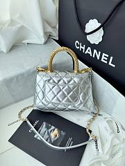 Fortok Chanel Coco Handle Quilted Metallic Silver Handbag 19m - 2