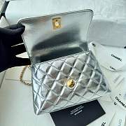 Fortok Chanel Coco Handle Quilted Metallic Silver Handbag 19m - 5