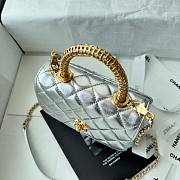 Fortok Chanel Coco Handle Quilted Metallic Silver Handbag 19m - 6