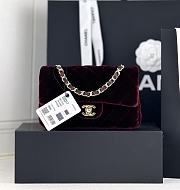 Fortok Chanel Velvet Quilted Flap Bag Burgundy 20cm - 1