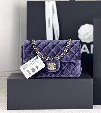 Fortok Chanel Velvet Quilted Flap Bag Purple 20cm