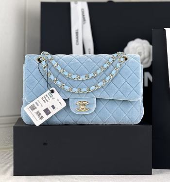 Fortok Chanel Velvet Quilted Flap Bag Blue 25cm