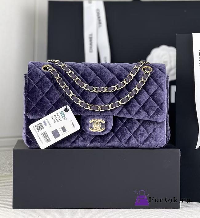 Fortok Chanel Velvet Quilted Flap Bag Purple 25cm - 1