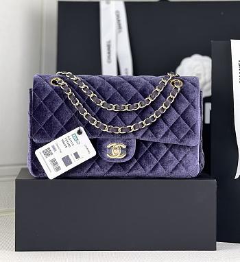 Fortok Chanel Velvet Quilted Flap Bag Purple 25cm