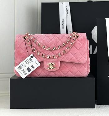 Fortok Chanel Velvet Quilted Flap Bag Pink 25cm