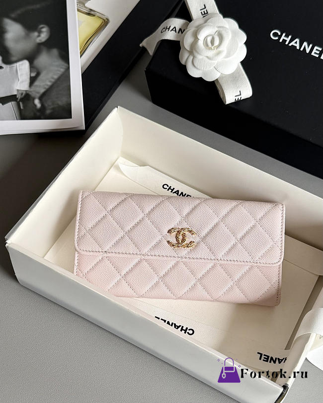 Fortok Chanel Long Flap Wallet Pink 19x3x10cm - 1