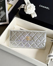Fortok Chanel Long Flap Wallet Metallic Silver 19x3x10cm - 1