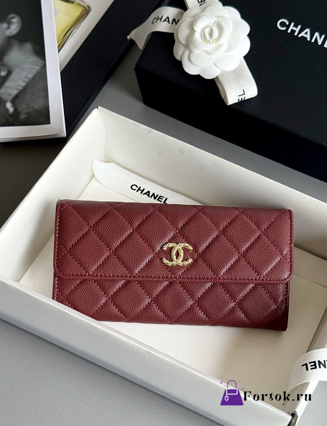 Fortok Chanel Long Flap Wallet Red 19x3x10cm - 1