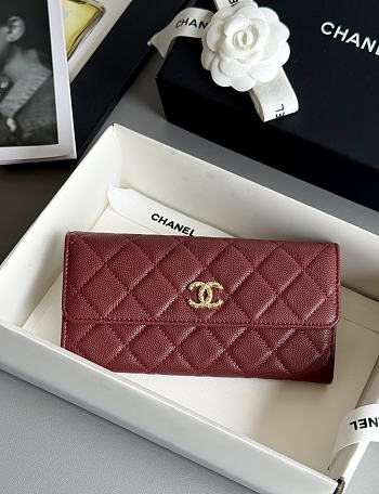 Fortok Chanel Long Flap Wallet Red 19x3x10cm