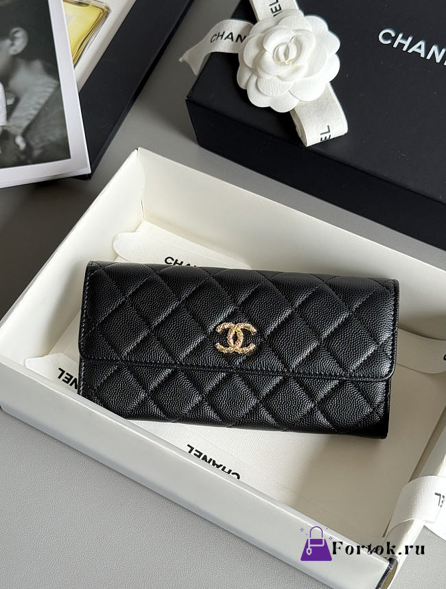 Fortok Chanel Long Flap Wallet Black 19x3x10cm - 1