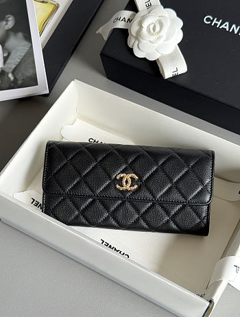 Fortok Chanel Long Flap Wallet Black 19x3x10cm