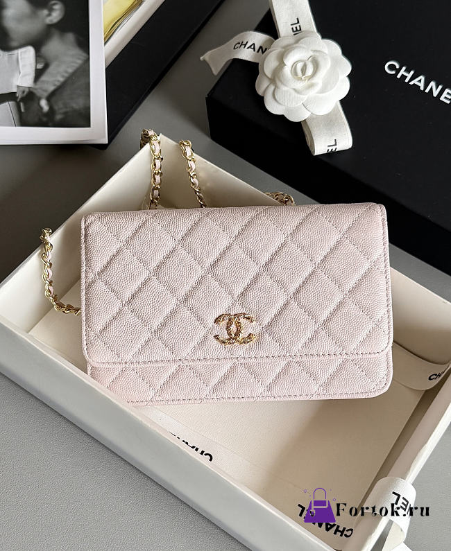Fortok Chanel Caviar Quilted Wallet on Chain Light Pink 19x3x12cm - 1