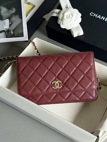 Fortok Chanel Caviar Quilted Wallet on Chain Burgundy 19x3x12cm