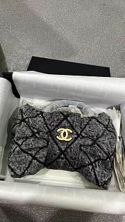 Fortok Chanel Washed Denim Quilted Bow Bag Black 18*26*5cm - 1