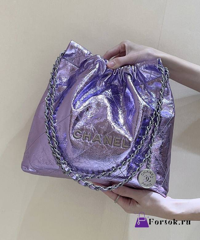 Fortok Chanel Mini 22 handbag Metallic Purple 32*35*7cm - 1