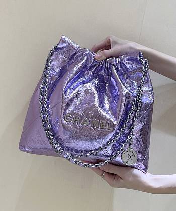 Fortok Chanel Mini 22 handbag Metallic Purple 32*35*7cm