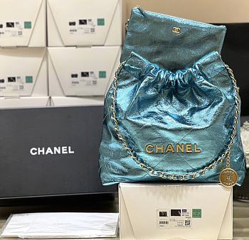 Fortok Chanel Mini 22 handbag Metallic Blue Cyan 32*35*7cm