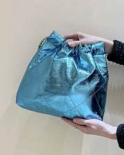 Fortok Chanel Mini 22 handbag Metallic Blue Cyan 32*35*7cm - 4