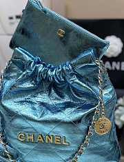 Fortok Chanel Mini 22 handbag Metallic Blue Cyan 32*35*7cm - 3