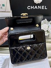 Fortok Chanel Patent Quilted Graphic Catch Flap Bag Black 20*18*8cm - 4