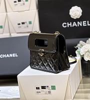 Fortok Chanel Patent Quilted Graphic Catch Flap Bag Black 20*18*8cm - 3