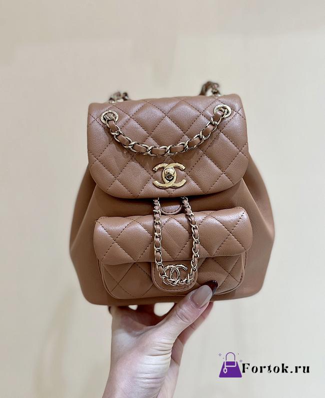 Fortok Chanel Quilted Duma Backpack Brown 18.5*18*12cm - 1