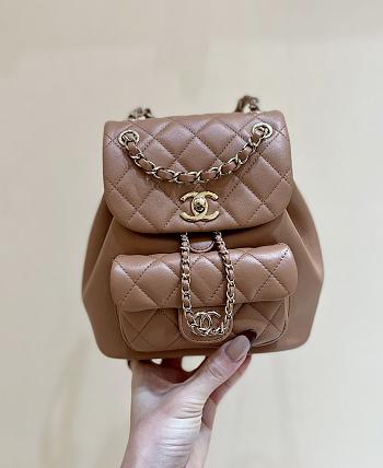 Fortok Chanel Quilted Duma Backpack Brown 18.5*18*12cm