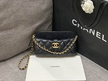 Fortok Chanel Phone Holder Leather n Suede Black 10X18X3cm